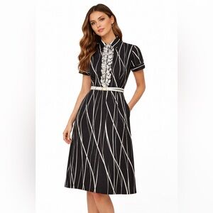 Tory Burch Black and White Geometric Midi Dress